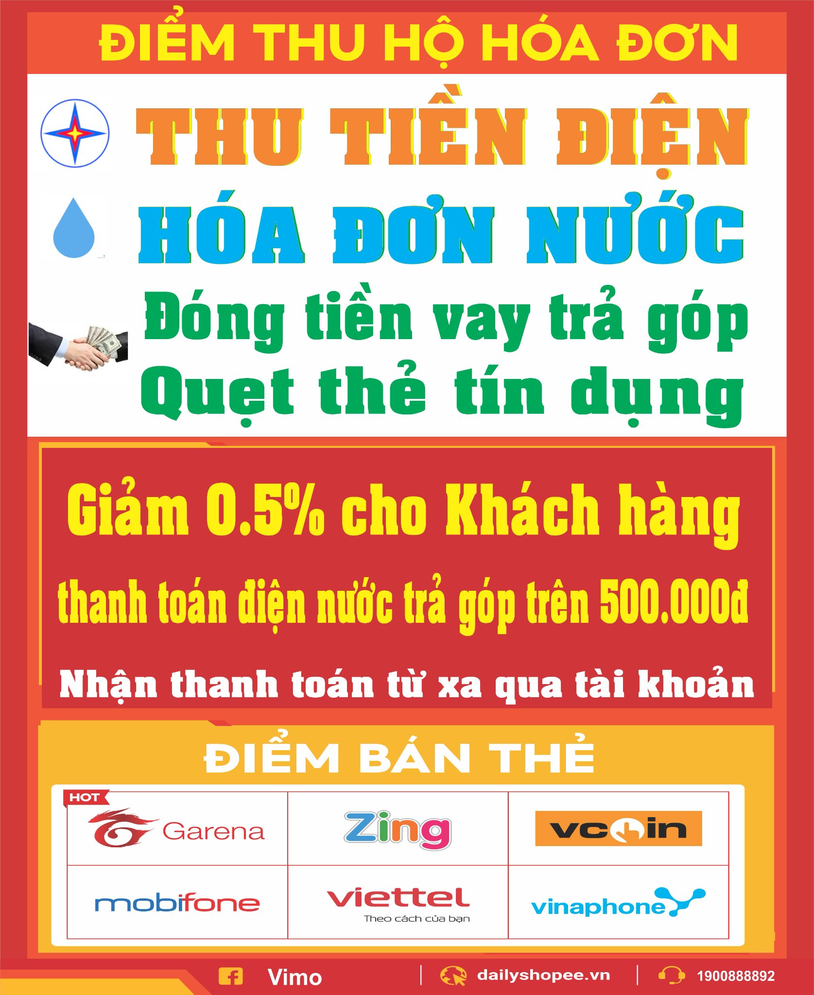 NHẬN THU HỘ HÓA ĐƠN ĐIỆN NƯỚC VAY CÓ CHIẾT KHẤU GIÁM GIÁ BILL